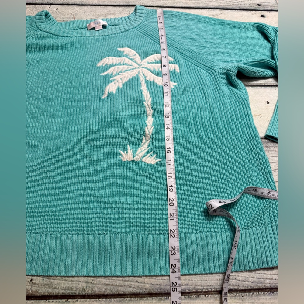 Belle by Kim Gravel Teal Sweater with White Palm Tree - Picture 6 of 7